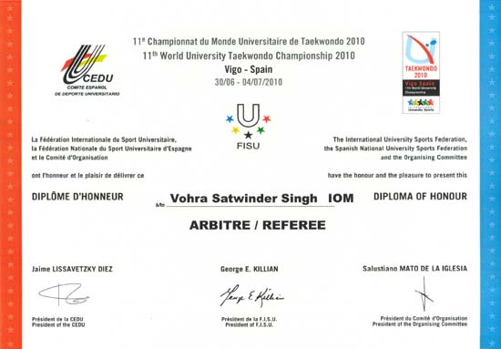 Diploma FISU World UNIV - July 2010