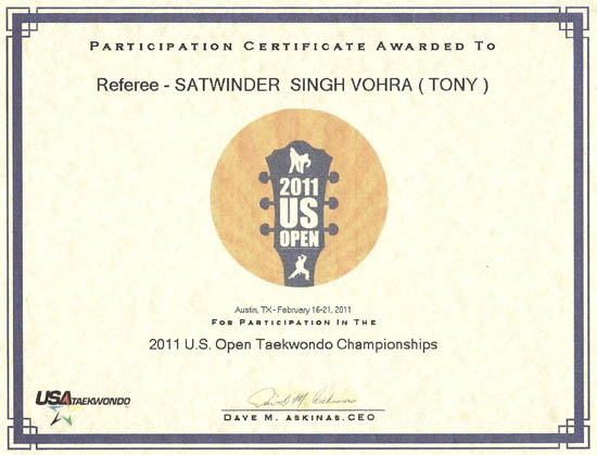 US open 2011 certificate of partiipation - 1a